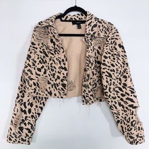 Cheetah Print Cropped Denim Jacket